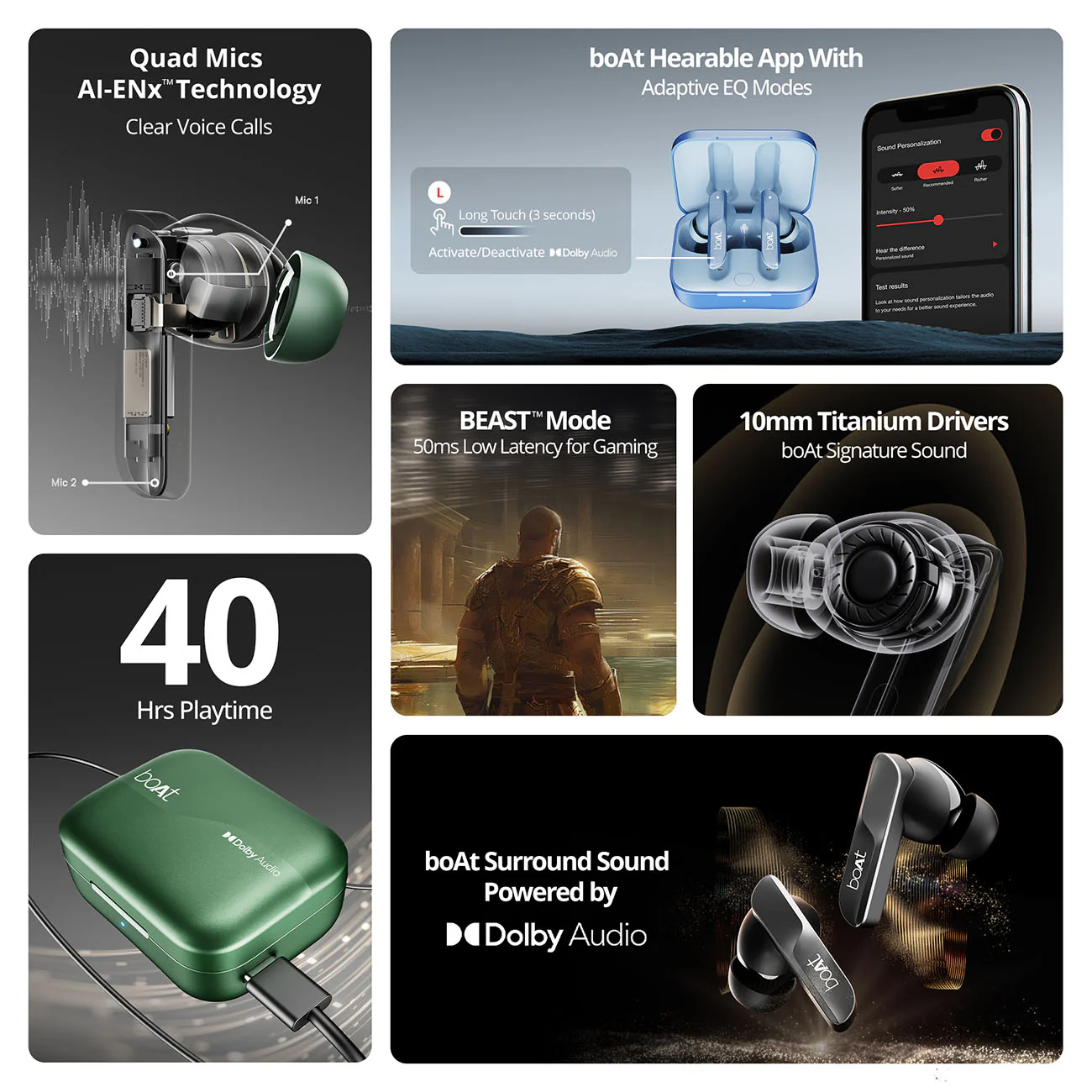 boAt Airdopes 800 | Wireless Earbuds with 40 Hours Playback,Dolby Audio,  BEAST™ Mode, ASAP™ Charge, ENx™ Technology - Image 30
