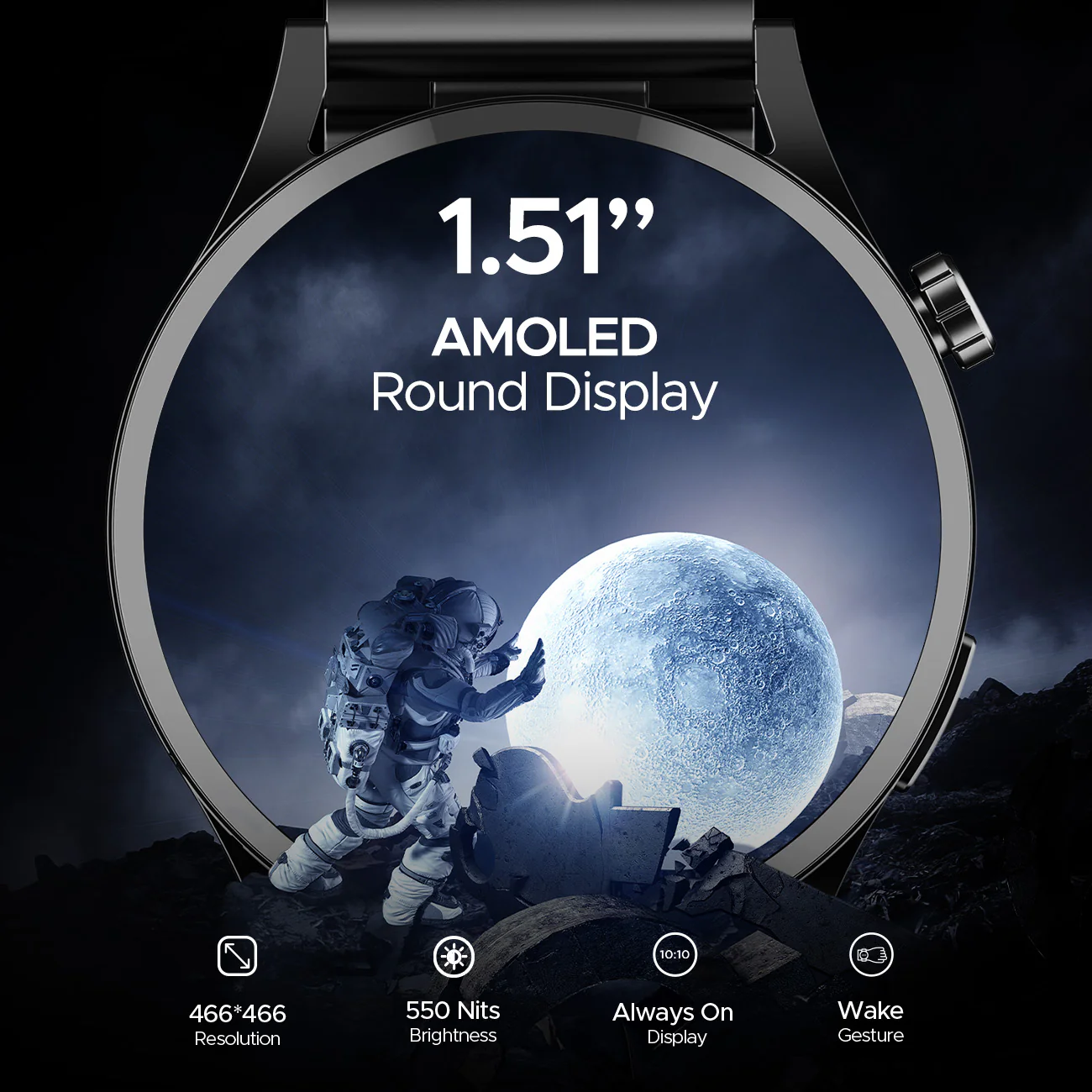 boAt Lunar Embrace | Smartwatch with 1.51" (3.83 cms) round AMOLED Display, Functional Crown, 100+ Sports Modes, IP68 rating - Image 2